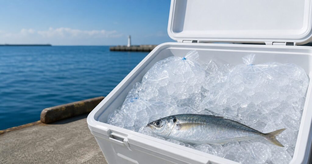 海釣りのクーラーボックスに氷は何kg必要？容量・気温・時間別早見表